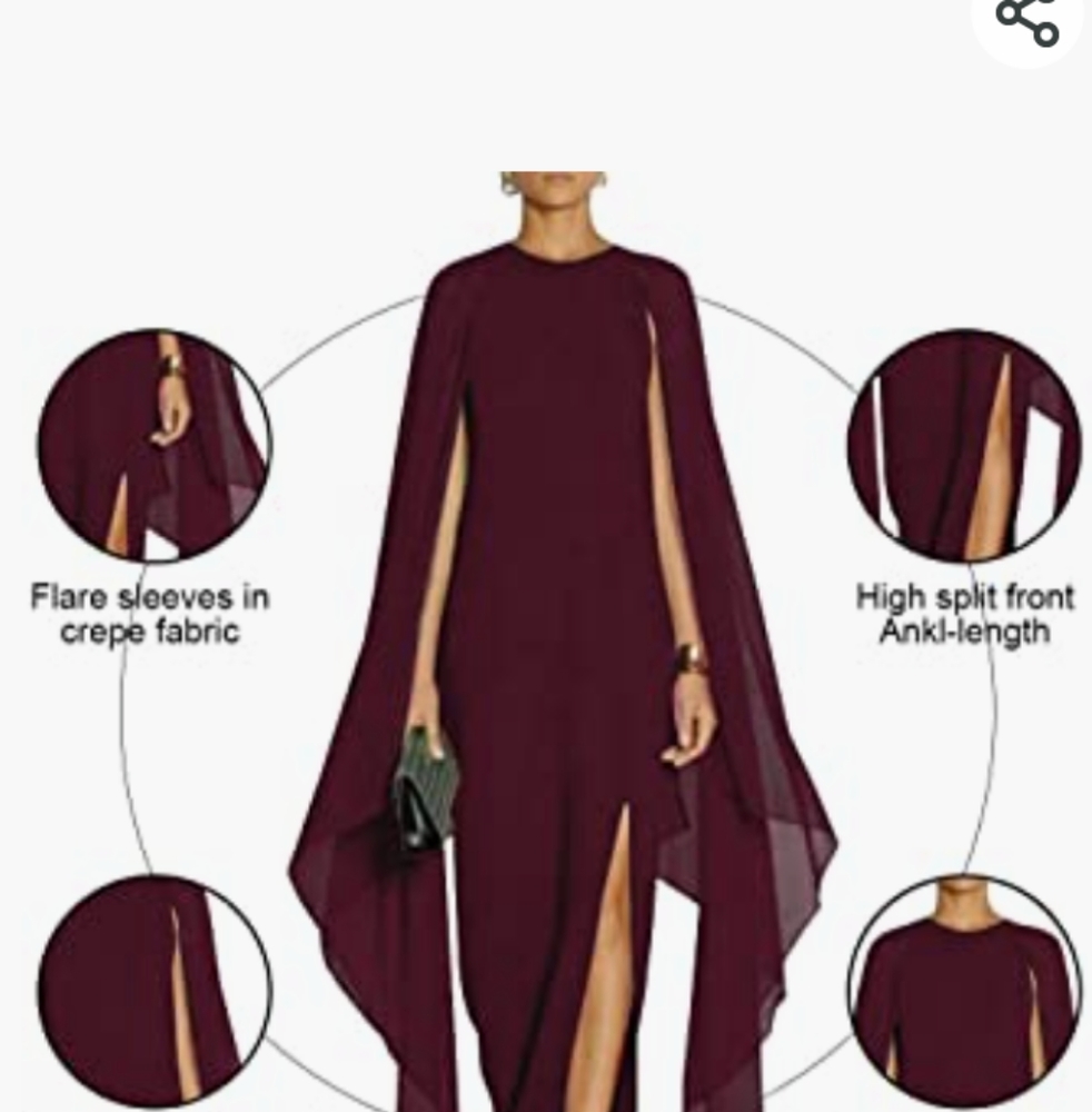 Burgundy cape sleeve long formal gown